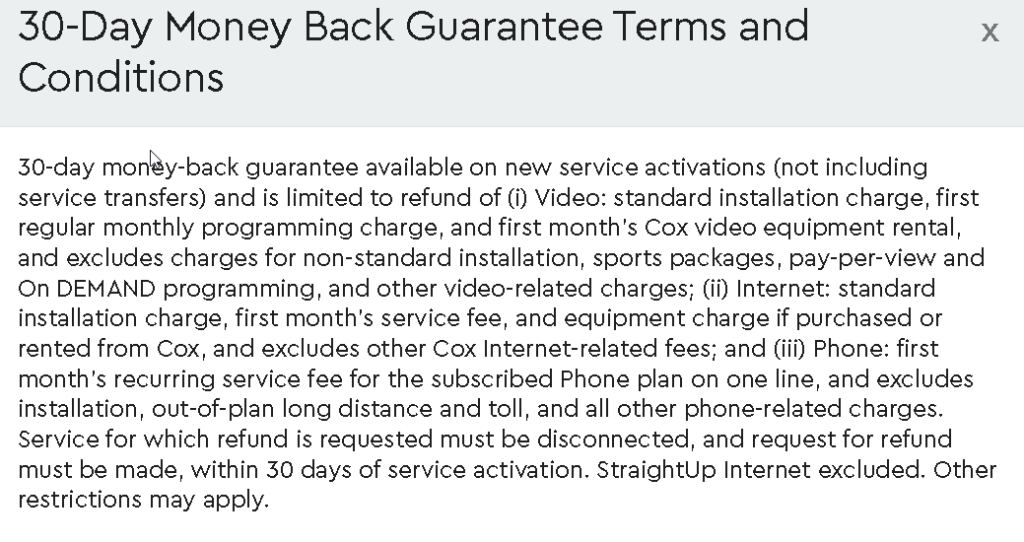 30-day money-back guarantee with Cox